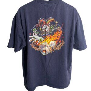 Vintage 90s Las Vegas Joker T Shirt 2XL Blue Crewneck Short Sleeve Dice Graphic